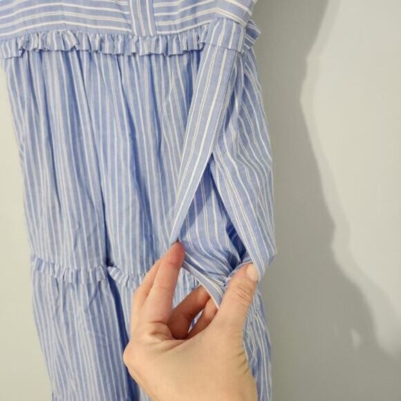 Gal Meets Glam Courtney Rio Stripe Blue Ruffle Maxi Dress Sundress - Picture 5 of 12
